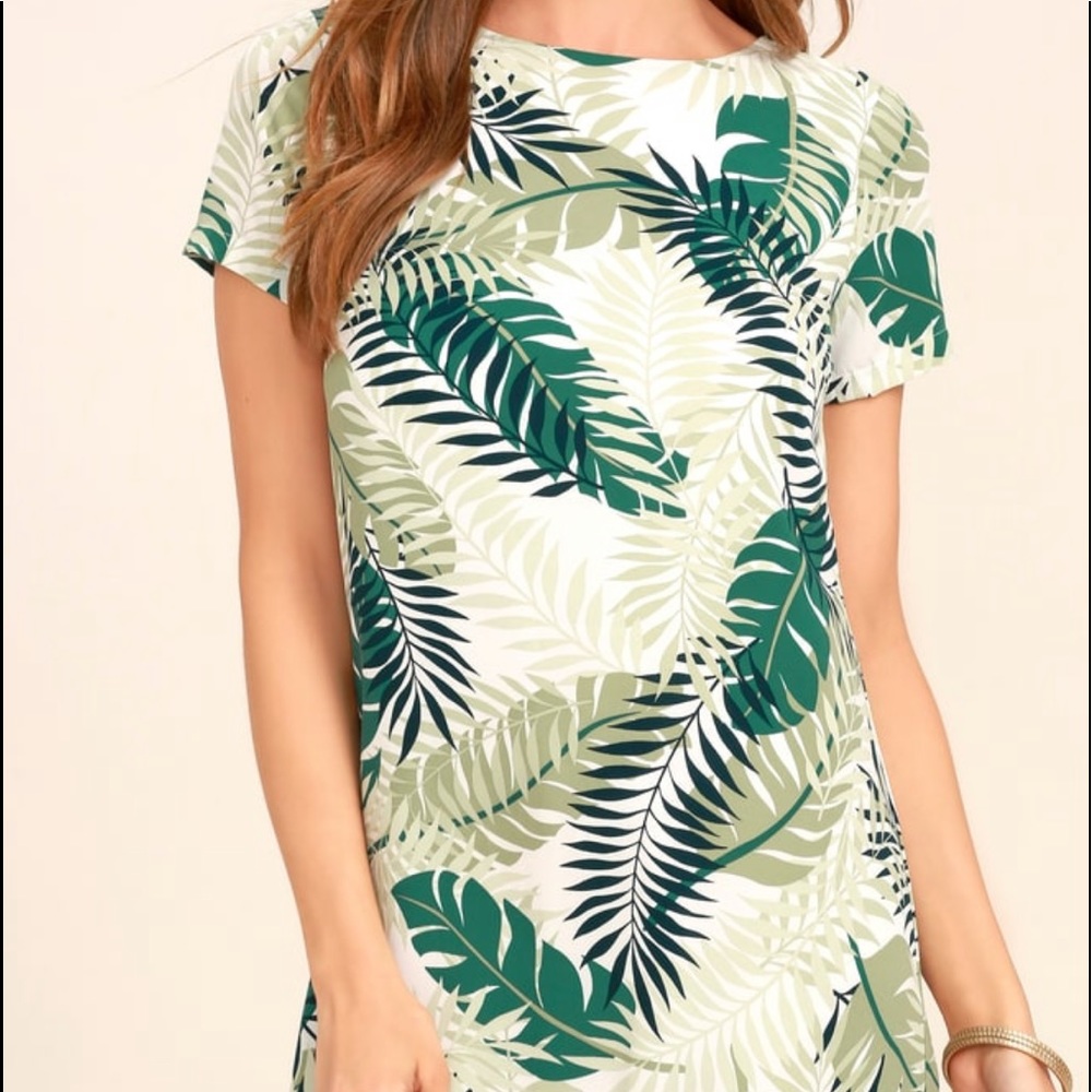 Lulu’s ivory and green print mini shift dress